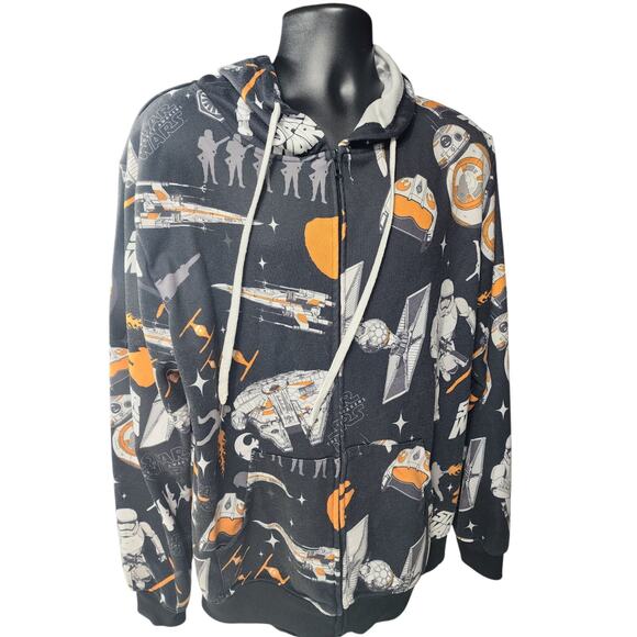 Star Wars Full Zip Hoodie Men Large Womens 2XL BB-8 Millennium Sweatshirt Lounge - Picture 7 of 14